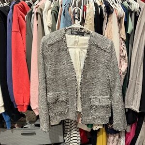 Zara Women's Black and White Tweed Jacket